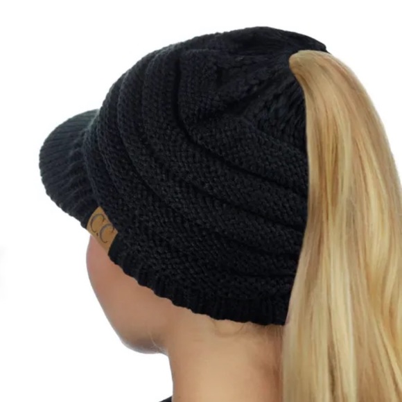C.C. Black Beanie Cap with Tail - Picture 4 of 11